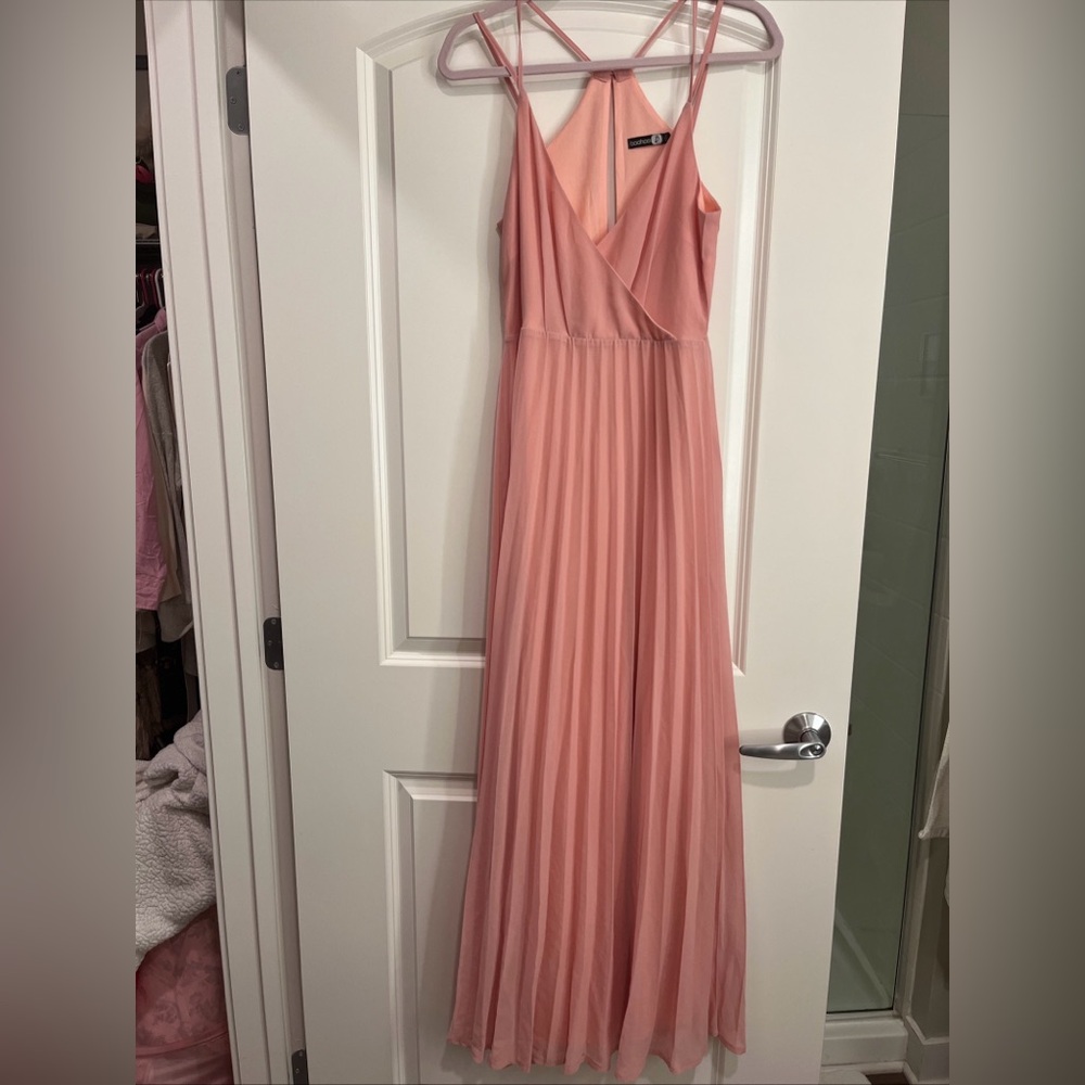 Elegant Pink Maxi Dress with Cross Back